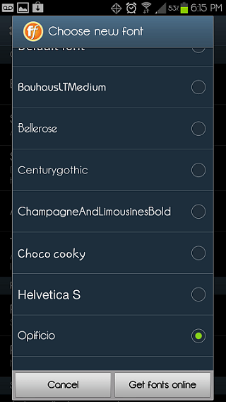 Option to change fonts on Samssung android