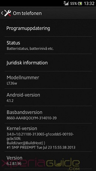 Download 6.2.B.1.96 for Xperia S, SL, and acro S