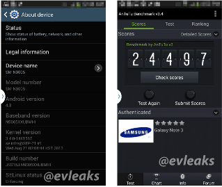 Screenshoots Galaxy Note 3 About Phone