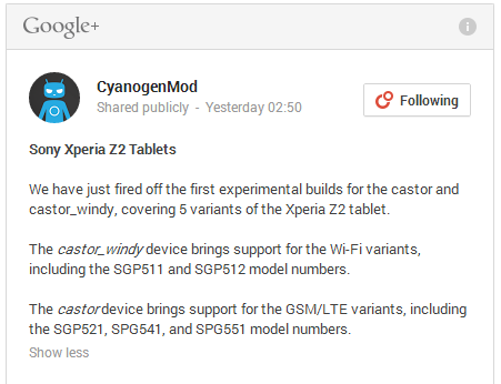 CyanogenMod XperiaZ2 Device