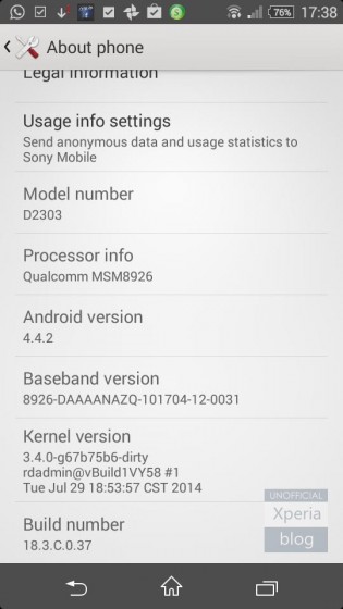 Sony Xperia M2 KitKat 18.3.C.0.37