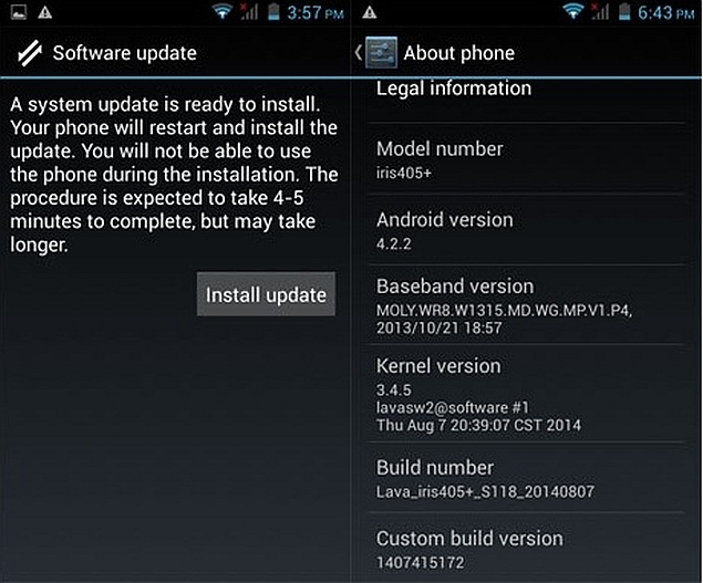 Lava Iris 405 Android 4.4.2 KitKat update